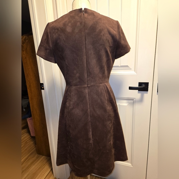 Calvin Klein Faux Suede O Ring A Line Midi Dress Womens Size 6 Chocolate Brown - Picture 4 of 11